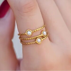 Dainty S925 Silver Geometric Open Ring wid Imitation Pearl Accent Bohemian Style